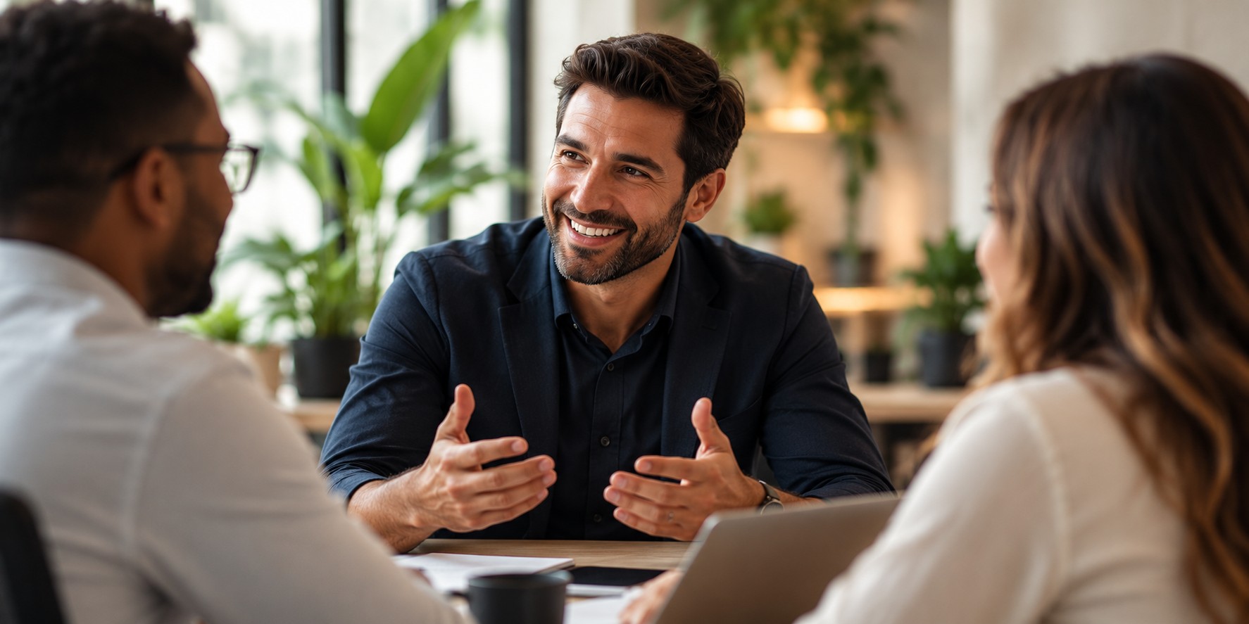 Conversa colaborativa entre consultor e profissionais